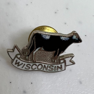 Wisconsin‎ Cow Pin Enamel Black White Silver Tone State Mafco Small Lapel Tie
